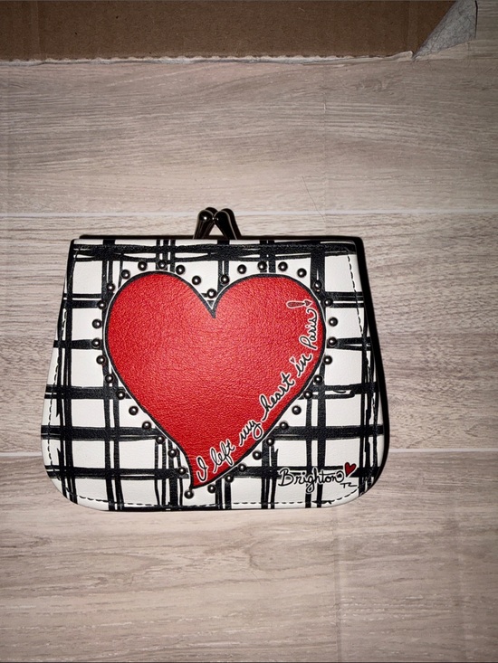 Brighton Handbags - Brighton White & Black Plaid Coin Purse with Red Heart